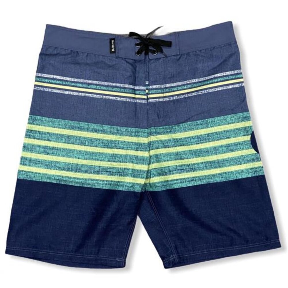 Hurley Kids' Boys' Youth Striped Logo Boardshorts (Navy/Lime, 18)